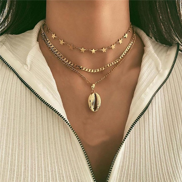 Boho Multi-element Crystal Necklaces For Women Fashion Gold Silver  Necklace Vintage Multiple Layers Pendant Necklace Jewelry