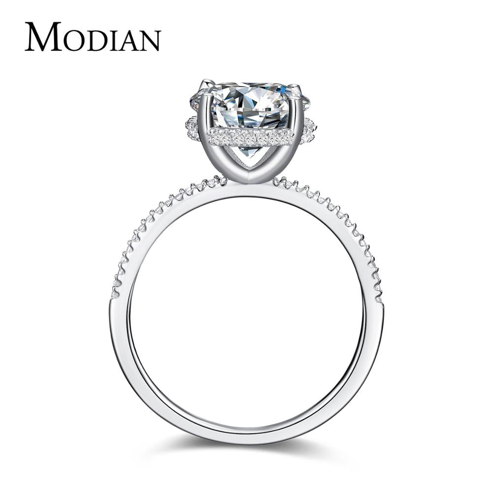Modian New Brand Design Fashion Charm Sparkling Ten Hearts Clear Zircon Finger Silver Rings For Women Wedding Engagement Jewelry