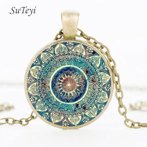 SUTEYI Charm Mandala Art Picture Earrings Henna Crystal Earring Yoga Om Symbol Zen Buddhism Glass Earrings For Women Jewellery