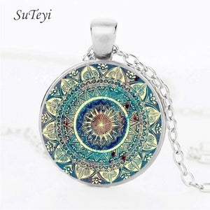 SUTEYI Charm Mandala Art Picture Earrings Henna Crystal Earring Yoga Om Symbol Zen Buddhism Glass Earrings For Women Jewellery