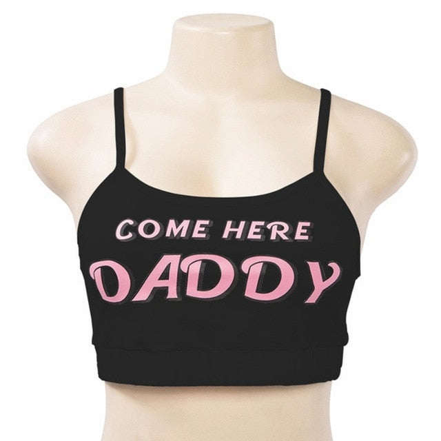 Summer Woman Soft Letter DADDY Print Short Tank Tops + Ladies Female White Please Underwear Women Casual Tank Tops