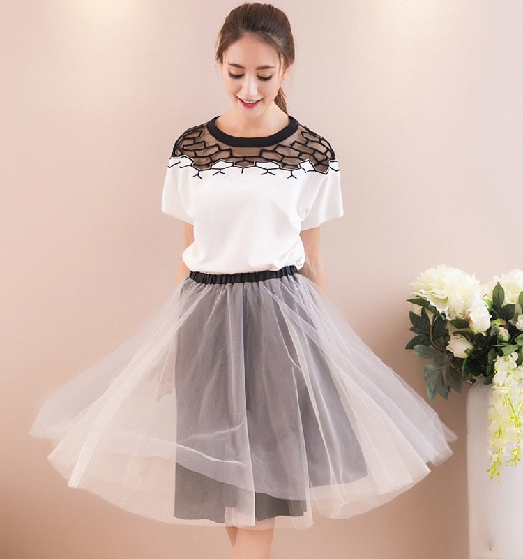 N1907 LP Black White Patchwork Casual Chiffon Shirt