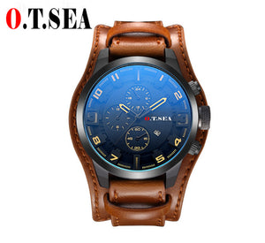 2019 Hot Sales O.T.SEA Brand Leather Watch Men Military Sports Quartz Wristwatch With Date Relogio Masculino 1032B
