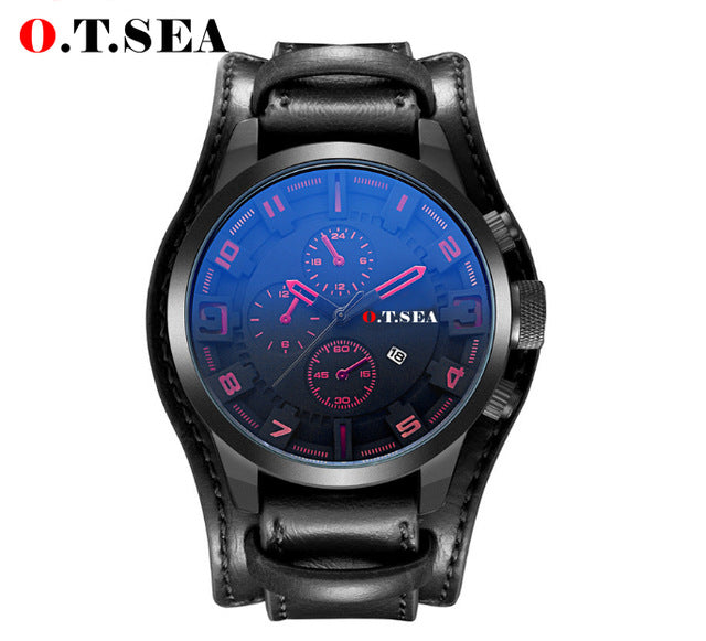 2019 Hot Sales O.T.SEA Brand Leather Watch Men Military Sports Quartz Wristwatch With Date Relogio Masculino 1032B