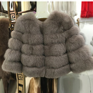 FURSARCAR 2019 Fashion Dark Gray Coat Short Real Fur Coat Women Natural Fox Fur Coats Winter Nine Quarter Sleeves Warm Clothing