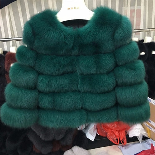FURSARCAR 2019 Fashion Dark Gray Coat Short Real Fur Coat Women Natural Fox Fur Coats Winter Nine Quarter Sleeves Warm Clothing