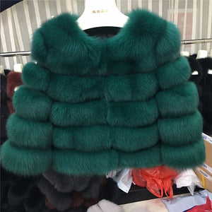 FURSARCAR 2019 Fashion Dark Gray Coat Short Real Fur Coat Women Natural Fox Fur Coats Winter Nine Quarter Sleeves Warm Clothing