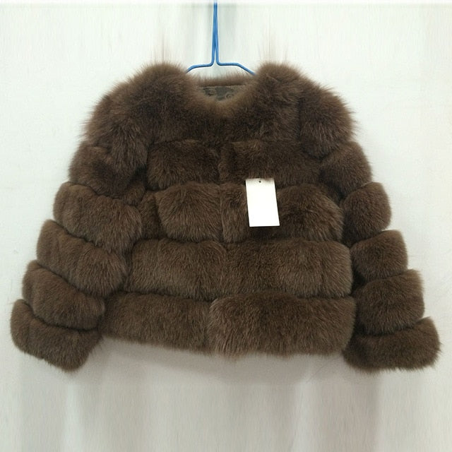 FURSARCAR 2019 Fashion Dark Gray Coat Short Real Fur Coat Women Natural Fox Fur Coats Winter Nine Quarter Sleeves Warm Clothing