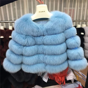 FURSARCAR 2019 Fashion Dark Gray Coat Short Real Fur Coat Women Natural Fox Fur Coats Winter Nine Quarter Sleeves Warm Clothing