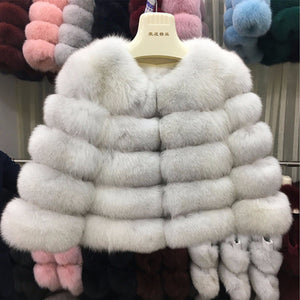 FURSARCAR 2019 Fashion Dark Gray Coat Short Real Fur Coat Women Natural Fox Fur Coats Winter Nine Quarter Sleeves Warm Clothing