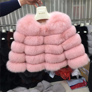 FURSARCAR 2019 Fashion Dark Gray Coat Short Real Fur Coat Women Natural Fox Fur Coats Winter Nine Quarter Sleeves Warm Clothing