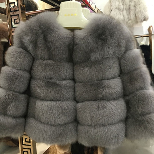 FURSARCAR 2019 Fashion Dark Gray Coat Short Real Fur Coat Women Natural Fox Fur Coats Winter Nine Quarter Sleeves Warm Clothing