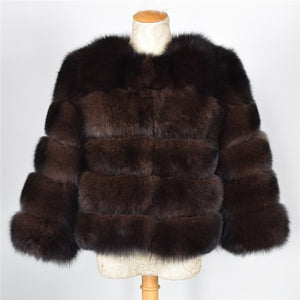 FURSARCAR 2019 Fashion Dark Gray Coat Short Real Fur Coat Women Natural Fox Fur Coats Winter Nine Quarter Sleeves Warm Clothing
