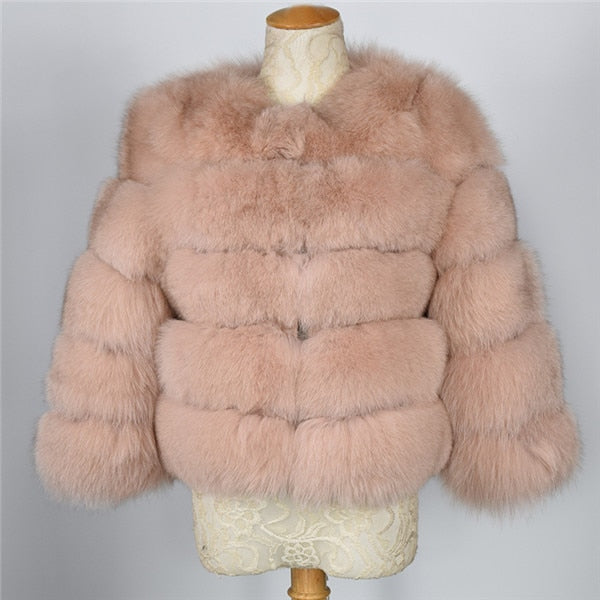 FURSARCAR 2019 Fashion Dark Gray Coat Short Real Fur Coat Women Natural Fox Fur Coats Winter Nine Quarter Sleeves Warm Clothing