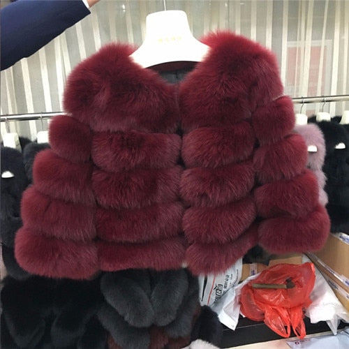 FURSARCAR 2019 Fashion Dark Gray Coat Short Real Fur Coat Women Natural Fox Fur Coats Winter Nine Quarter Sleeves Warm Clothing