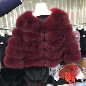 FURSARCAR 2019 Fashion Dark Gray Coat Short Real Fur Coat Women Natural Fox Fur Coats Winter Nine Quarter Sleeves Warm Clothing