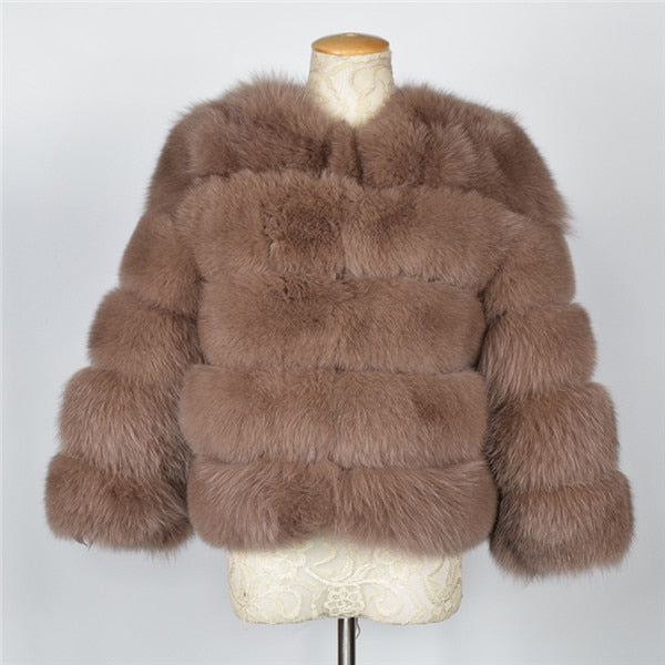 FURSARCAR 2019 Fashion Dark Gray Coat Short Real Fur Coat Women Natural Fox Fur Coats Winter Nine Quarter Sleeves Warm Clothing