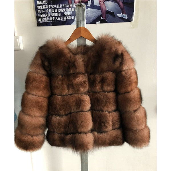 FURSARCAR 2019 Fashion Dark Gray Coat Short Real Fur Coat Women Natural Fox Fur Coats Winter Nine Quarter Sleeves Warm Clothing