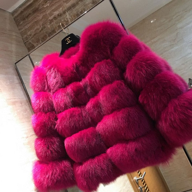 FURSARCAR 2019 Fashion Dark Gray Coat Short Real Fur Coat Women Natural Fox Fur Coats Winter Nine Quarter Sleeves Warm Clothing