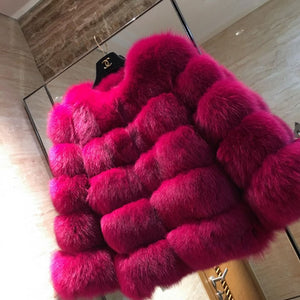 FURSARCAR 2019 Fashion Dark Gray Coat Short Real Fur Coat Women Natural Fox Fur Coats Winter Nine Quarter Sleeves Warm Clothing