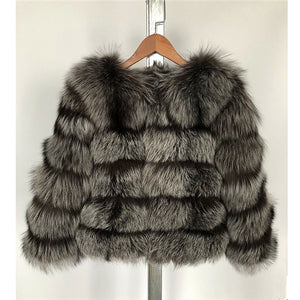 FURSARCAR 2019 Fashion Dark Gray Coat Short Real Fur Coat Women Natural Fox Fur Coats Winter Nine Quarter Sleeves Warm Clothing