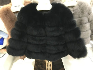 FURSARCAR 2019 Fashion Dark Gray Coat Short Real Fur Coat Women Natural Fox Fur Coats Winter Nine Quarter Sleeves Warm Clothing