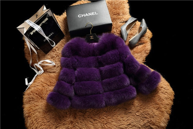 FURSARCAR 2019 Fashion Dark Gray Coat Short Real Fur Coat Women Natural Fox Fur Coats Winter Nine Quarter Sleeves Warm Clothing