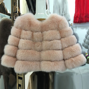 FURSARCAR 2019 Fashion Dark Gray Coat Short Real Fur Coat Women Natural Fox Fur Coats Winter Nine Quarter Sleeves Warm Clothing