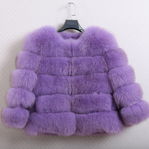 FURSARCAR 2019 Fashion Dark Gray Coat Short Real Fur Coat Women Natural Fox Fur Coats Winter Nine Quarter Sleeves Warm Clothing