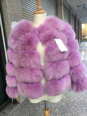 FURSARCAR 2019 Fashion Dark Gray Coat Short Real Fur Coat Women Natural Fox Fur Coats Winter Nine Quarter Sleeves Warm Clothing
