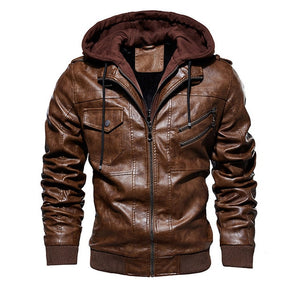 FGKKS Men Motorcycle Leather Jackets Winter Male Fashion Casual Hooded Faux Jacket Mens Warm PU Leather Jackets Coats