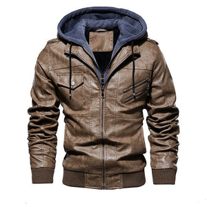 FGKKS Men Motorcycle Leather Jackets Winter Male Fashion Casual Hooded Faux Jacket Mens Warm PU Leather Jackets Coats