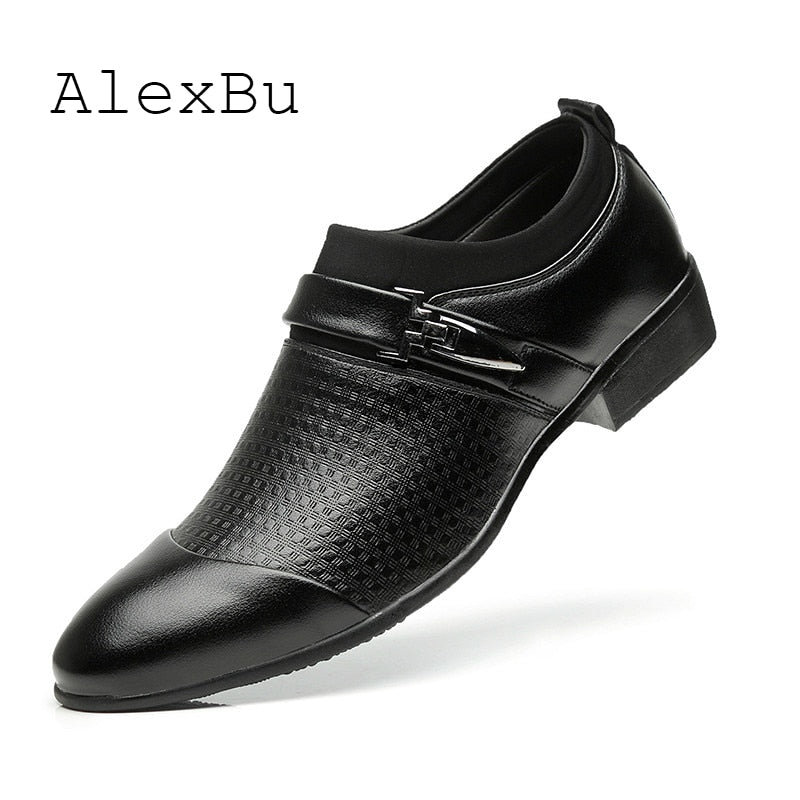 AlexBu Autumn Man Leather Shoes Slip On Flats Oxford Business Office Formal Wedding Shoe Pointed Toe Men Dress Leather Shoes