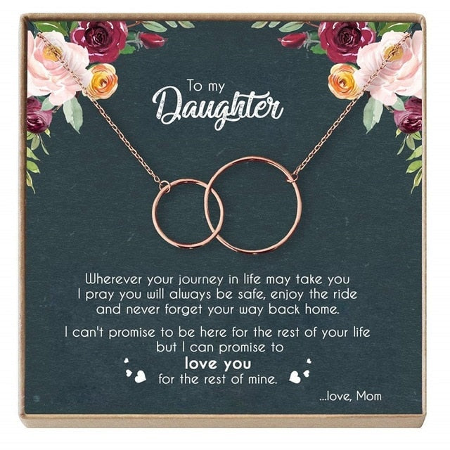 Rose Gold Necklace Women Infinity Double Circles Pendant  Two Interlocking Choker Necklaces & Pendant For Daughter From Mom