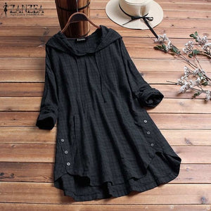 ZANZEA 2019 Autumn Plaid Checked Hoodies Blouse Women Long Sleeve Shirt Casual Linen Tunic Tops Hooded Blusas Chemise Femme 5XL