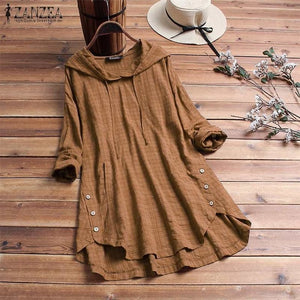 ZANZEA 2019 Autumn Plaid Checked Hoodies Blouse Women Long Sleeve Shirt Casual Linen Tunic Tops Hooded Blusas Chemise Femme 5XL
