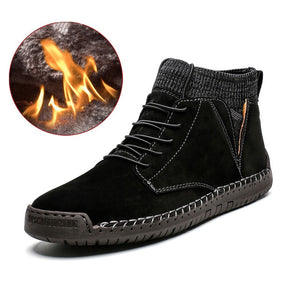 Brand Men Snow Boots Winter Plush Warm Men Motorcycle Boots Lace-Up Non-slip Male Ankle Boots Waterproof Autumn Man Work Shoes