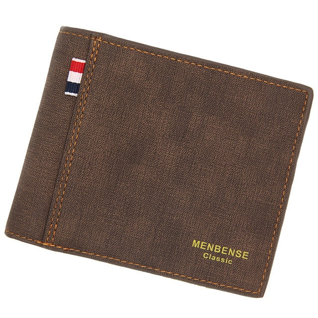 Men's Wallet Money Bag Solid Color Leather Business Short Wallet Famous Vintage Male Walltes Purse