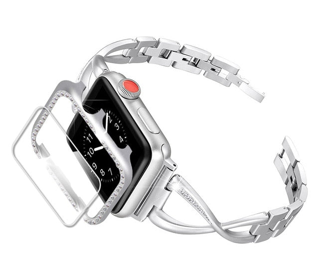 Diamond strap for apple watch band 5 4 3 38mm 44mm iwatch band 42mm 40mm watchband+Diamond case cover and Screen Protector