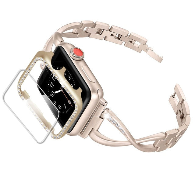 Diamond strap for apple watch band 5 4 3 38mm 44mm iwatch band 42mm 40mm watchband+Diamond case cover and Screen Protector