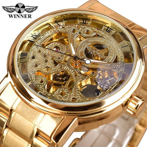 Winner Transparent Steampunk Montre Homme Black Retro Casual Mens Watches Top Brand Luxury Full Steel Skeleton Mechanical Watch