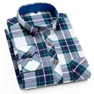100% Cotton Flannel Shirt Men Slim Fit Plaid Casual shirts Long Sleeve Winter Male Shirts