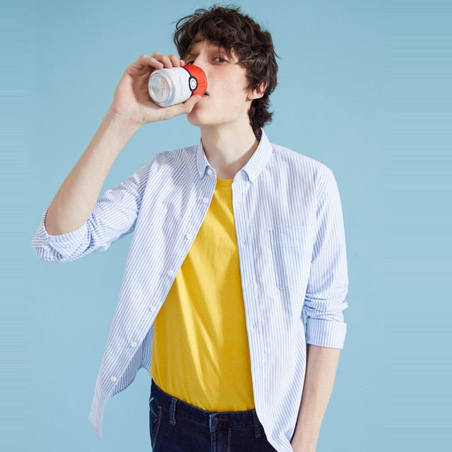 Metersbonwe Brand Men Smart Casual Shirts 2019 Spring Autumn Male Slim Long Sleeve shirts regular Cotton Male Basic tops