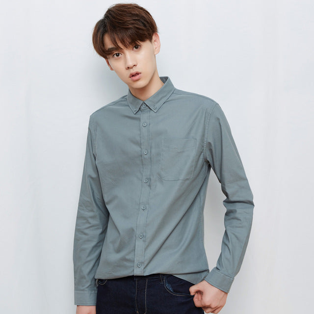 Metersbonwe Brand Men Smart Casual Shirts 2019 Spring Autumn Male Slim Long Sleeve shirts regular Cotton Male Basic tops