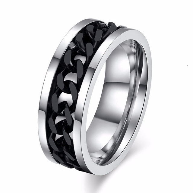 Vnox 8mm Cool Black Spinner Chain Ring for Men Tire Texture Stainless Steel Rotatable Links Punk Male Anel