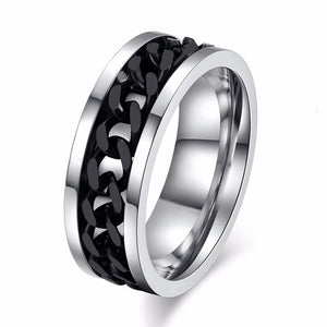 Vnox 8mm Cool Black Spinner Chain Ring for Men Tire Texture Stainless Steel Rotatable Links Punk Male Anel