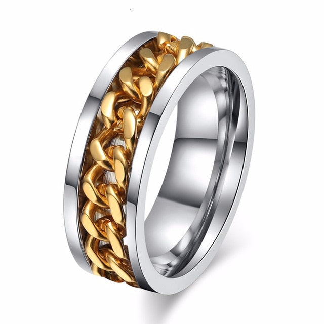 Vnox 8mm Cool Black Spinner Chain Ring for Men Tire Texture Stainless Steel Rotatable Links Punk Male Anel