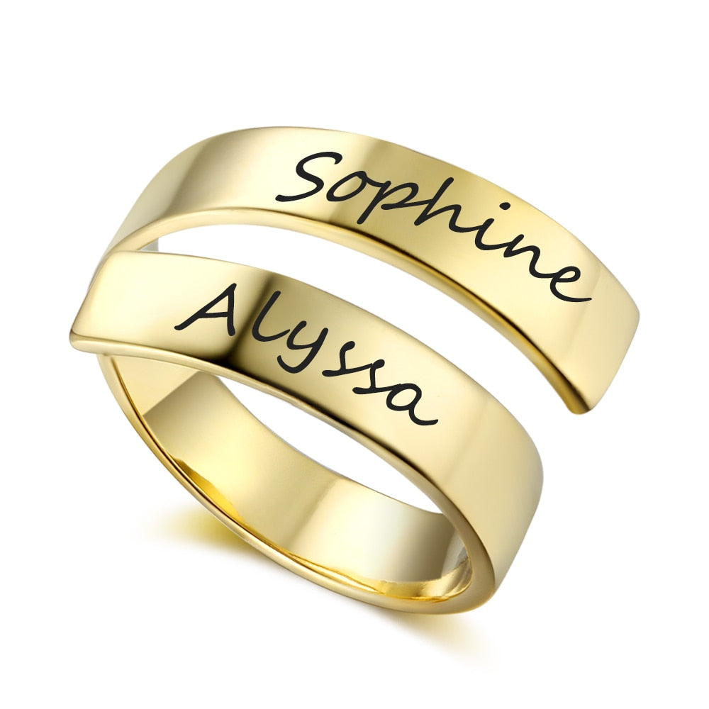 Fashion Personalized Ring Classic Stainless Steel Adjustable Jewelry Custom 2 Names Engraved Simple Promise Ring Gift for Women