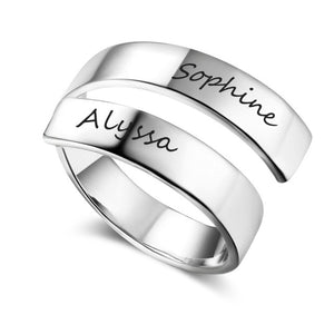 Fashion Personalized Ring Classic Stainless Steel Adjustable Jewelry Custom 2 Names Engraved Simple Promise Ring Gift for Women