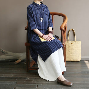 Original medium and high-end women's dress with retro diagonal lapel buckle in the Republic of China style long Zen cotton